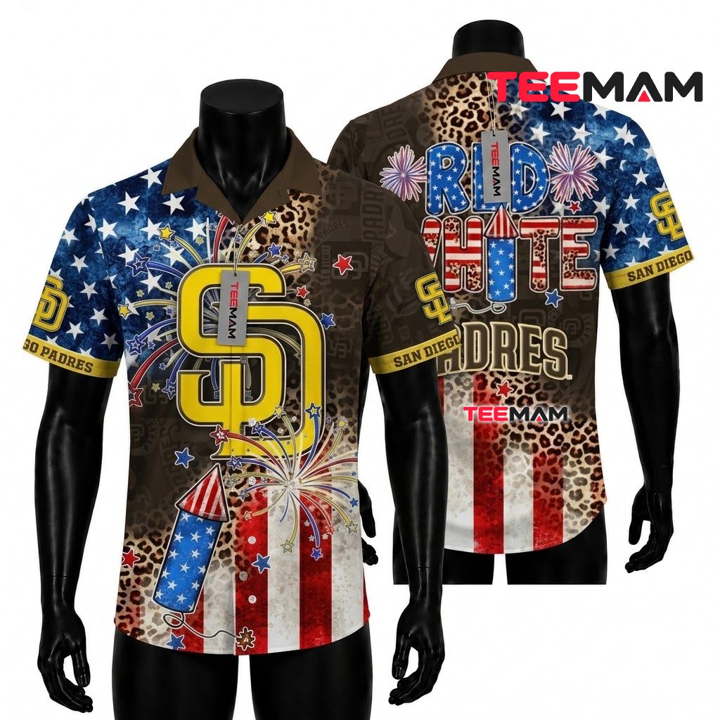 San Diego Padres Hawaiian Shirt Patriotic Leopard Front