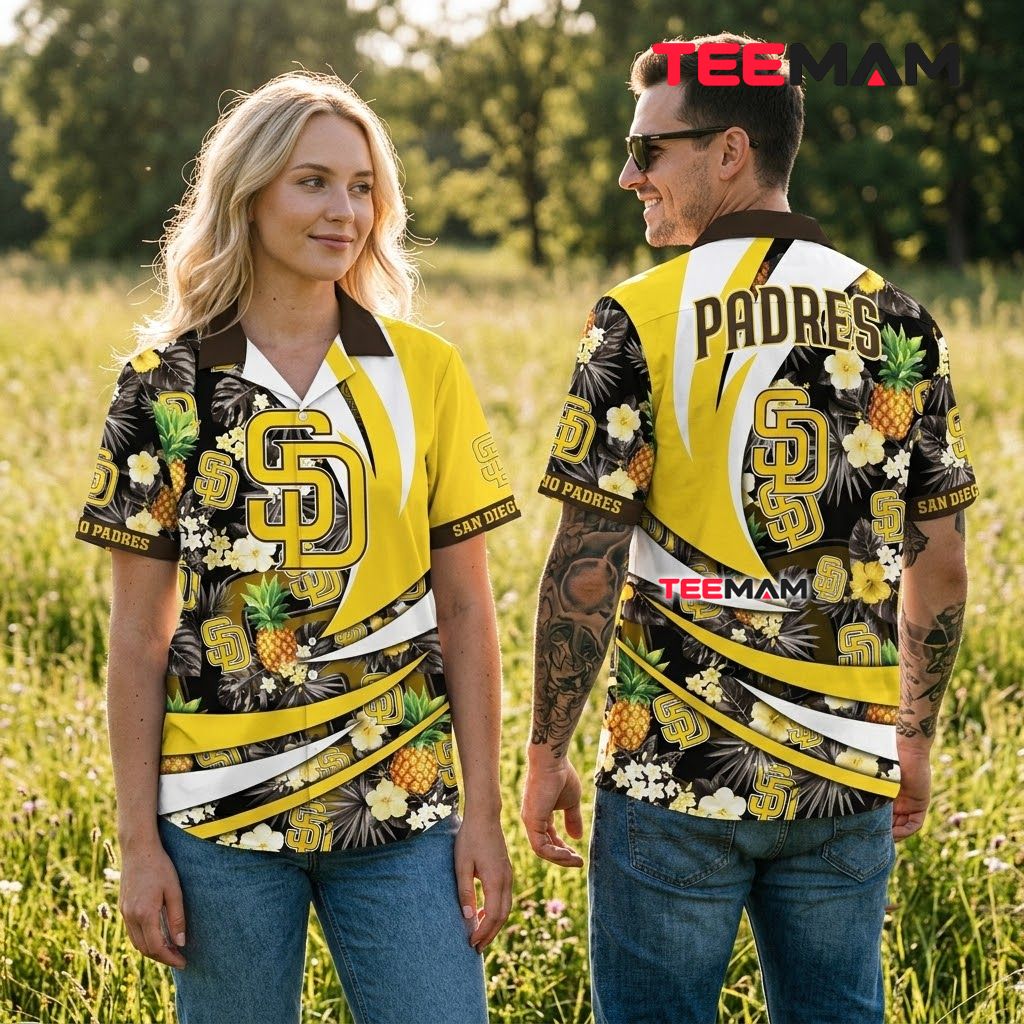 San Diego Padres Hawaiian Shirt Pineapple Floral Back San Diego Padres Hawaiian Shirt Pineapple Floral Back