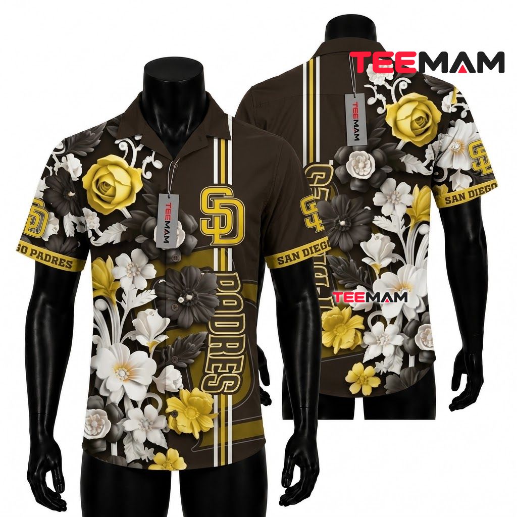 San Diego Padres Hawaiian Shirt Rose Bouquet Front