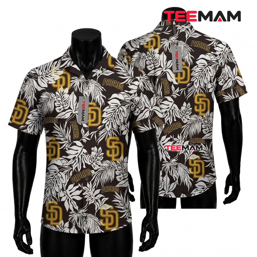 San Diego Padres Tropical Shirt Monstera Grayscale Front