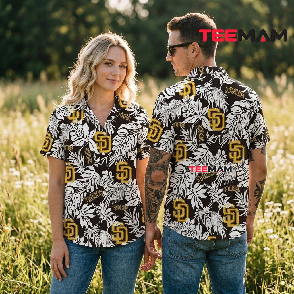 San Diego Padres Tropical Shirt Monstera Grayscale Back San Diego Padres Tropical Shirt Monstera Grayscale Back