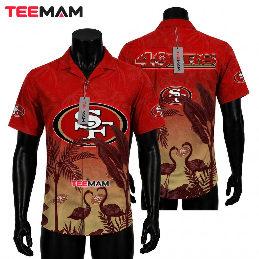 San Francisco 49ers Hawaiian Shirt Flamingo Sunset Front