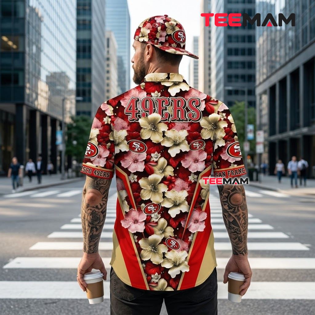 San Francisco 49ers Hawaiian Shirt Hibiscus Floral Version 3 San Francisco 49ers Hawaiian Shirt Hibiscus Floral Version 3