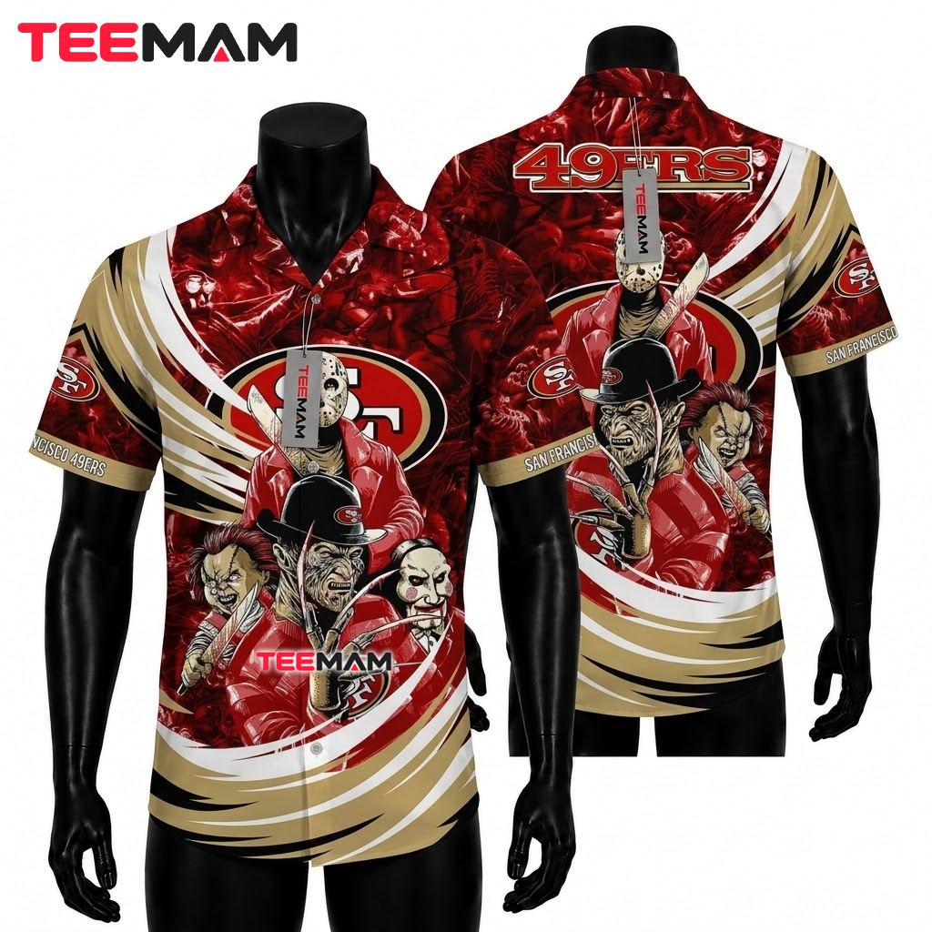 San Francisco 49ers Hawaiian Shirt Horror Characters Front