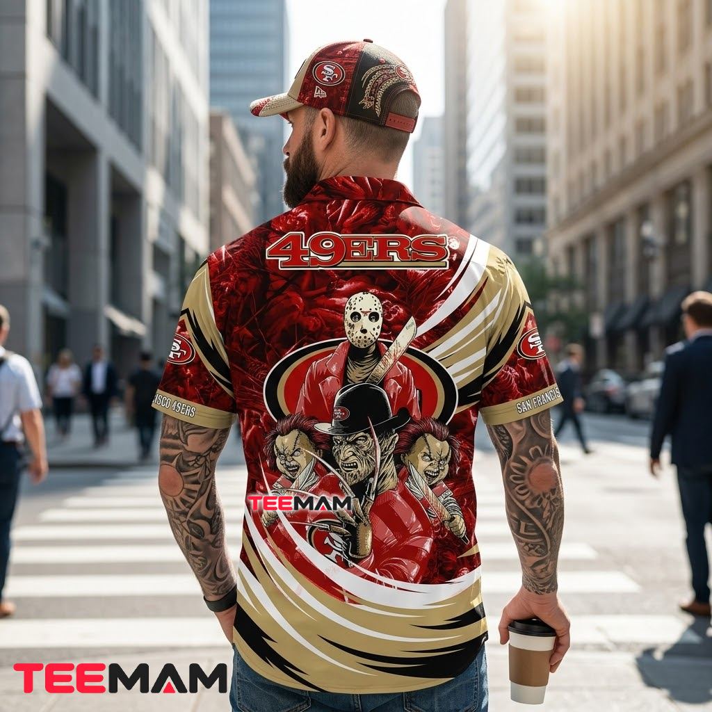 San Francisco 49ers Hawaiian Shirt Horror Characters Version 3 San Francisco 49ers Hawaiian Shirt Horror Characters Version 3