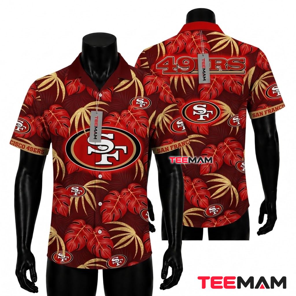 San Francisco 49ers Hawaiian Shirt Monstera Leaf Front
