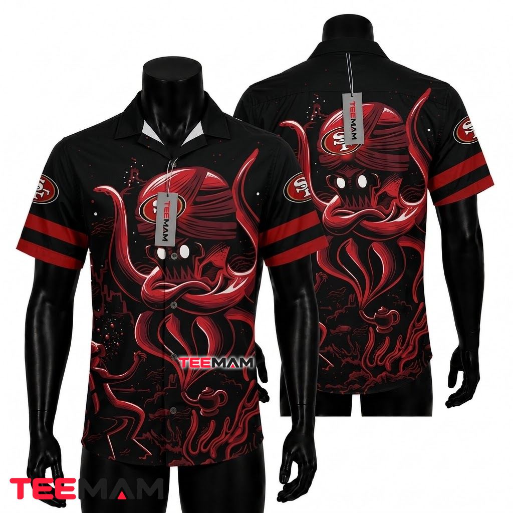 San Francisco 49ers Hawaiian Shirt Octopus Dark Front