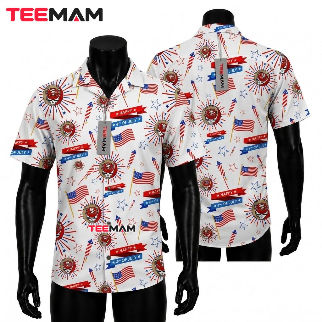 San Francisco 49ers Hawaiian Shirt Patriotic Fireworks Front