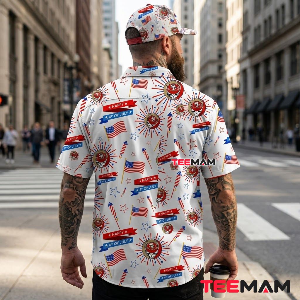 San Francisco 49ers Hawaiian Shirt Patriotic Fireworks Version 3 San Francisco 49ers Hawaiian Shirt Patriotic Fireworks Version 3