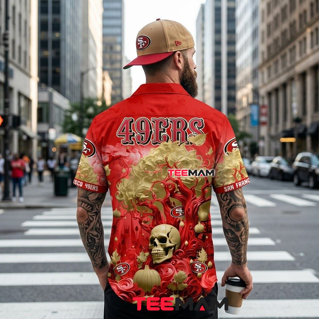San Francisco 49ers Hawaiian Shirt Skull Gothic Version 3 San Francisco 49ers Hawaiian Shirt Skull Gothic Version 3