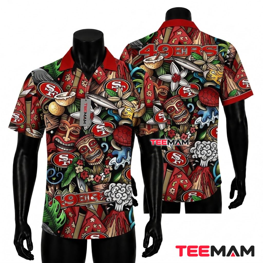 San Francisco 49ers Hawaiian Shirt Tiki Volcano Front