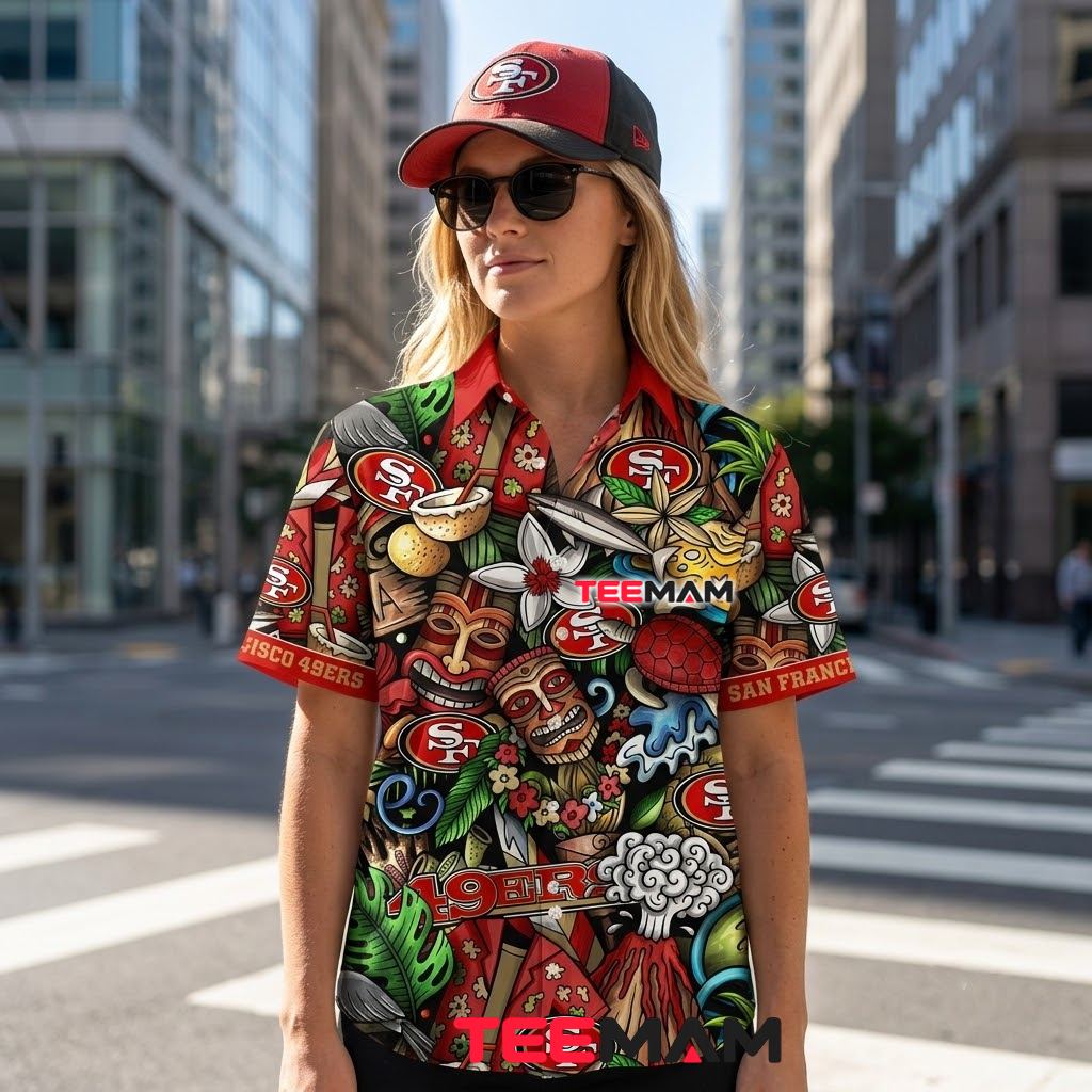 San Francisco 49ers Hawaiian Shirt Tiki Volcano Back San Francisco 49ers Hawaiian Shirt Tiki Volcano Back