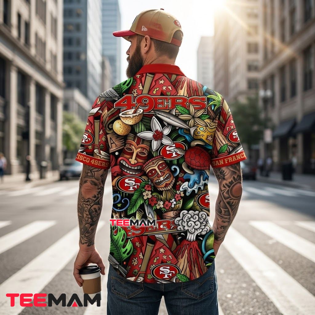San Francisco 49ers Hawaiian Shirt Tiki Volcano Version 3 San Francisco 49ers Hawaiian Shirt Tiki Volcano Version 3