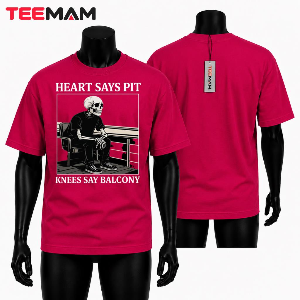 Sarcastic Concert Skeleton T-Shirt Heart Says Pit Knees Balcony