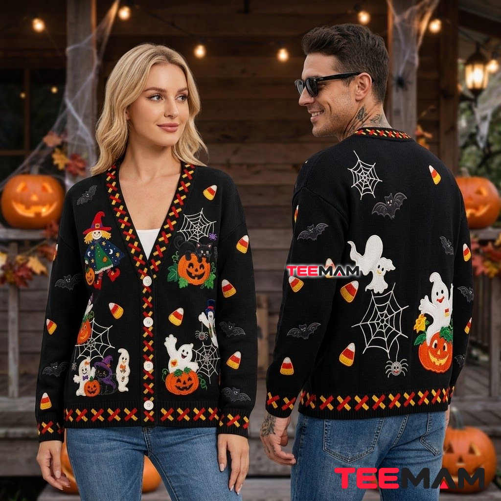 Scarecrow Halloween Cardigan Ghost Pumpkin Cat 2 Scarecrow Halloween Cardigan Ghost Pumpkin Cat 2