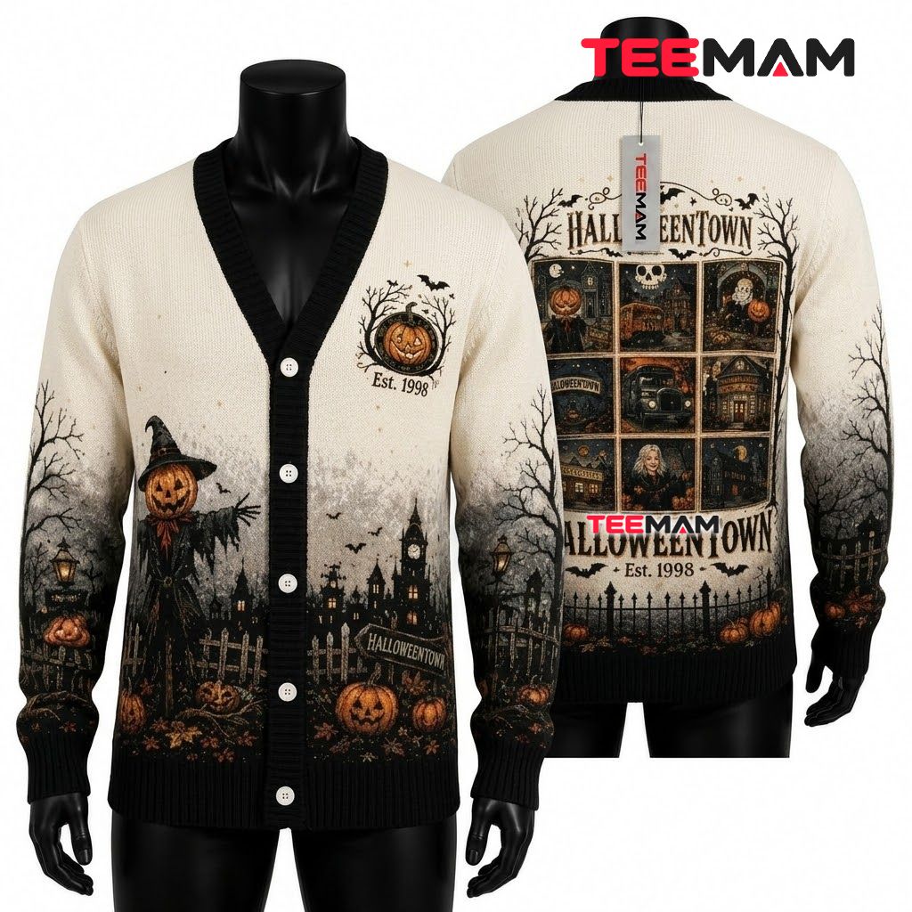 Scarecrow Halloween Cardigan Pumpkin Head Fence 1
