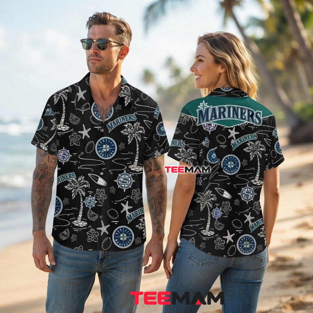 Seattle Mariners Aloha Shirt Black Starfish Back Seattle Mariners Aloha Shirt Black Starfish Back