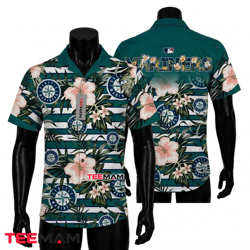 Seattle Mariners Aloha Shirt Striped Hibiscus Front