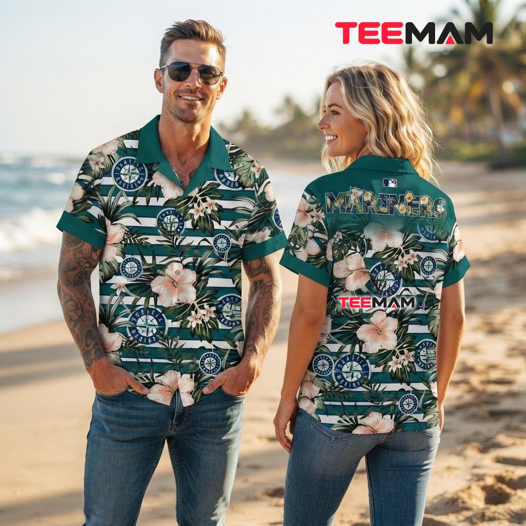 Seattle Mariners Aloha Shirt Striped Hibiscus Back Seattle Mariners Aloha Shirt Striped Hibiscus Back