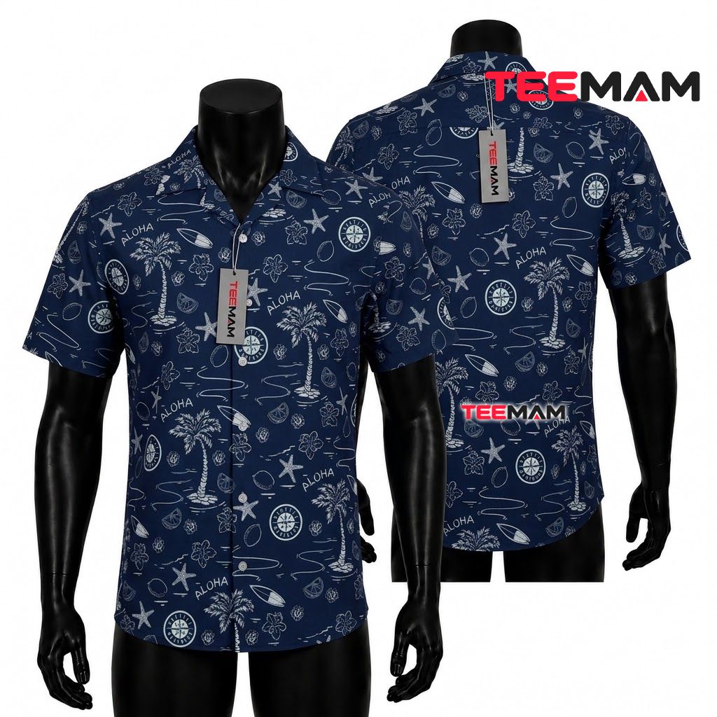 Seattle Mariners Aloha Shirt Tropical Palm Front