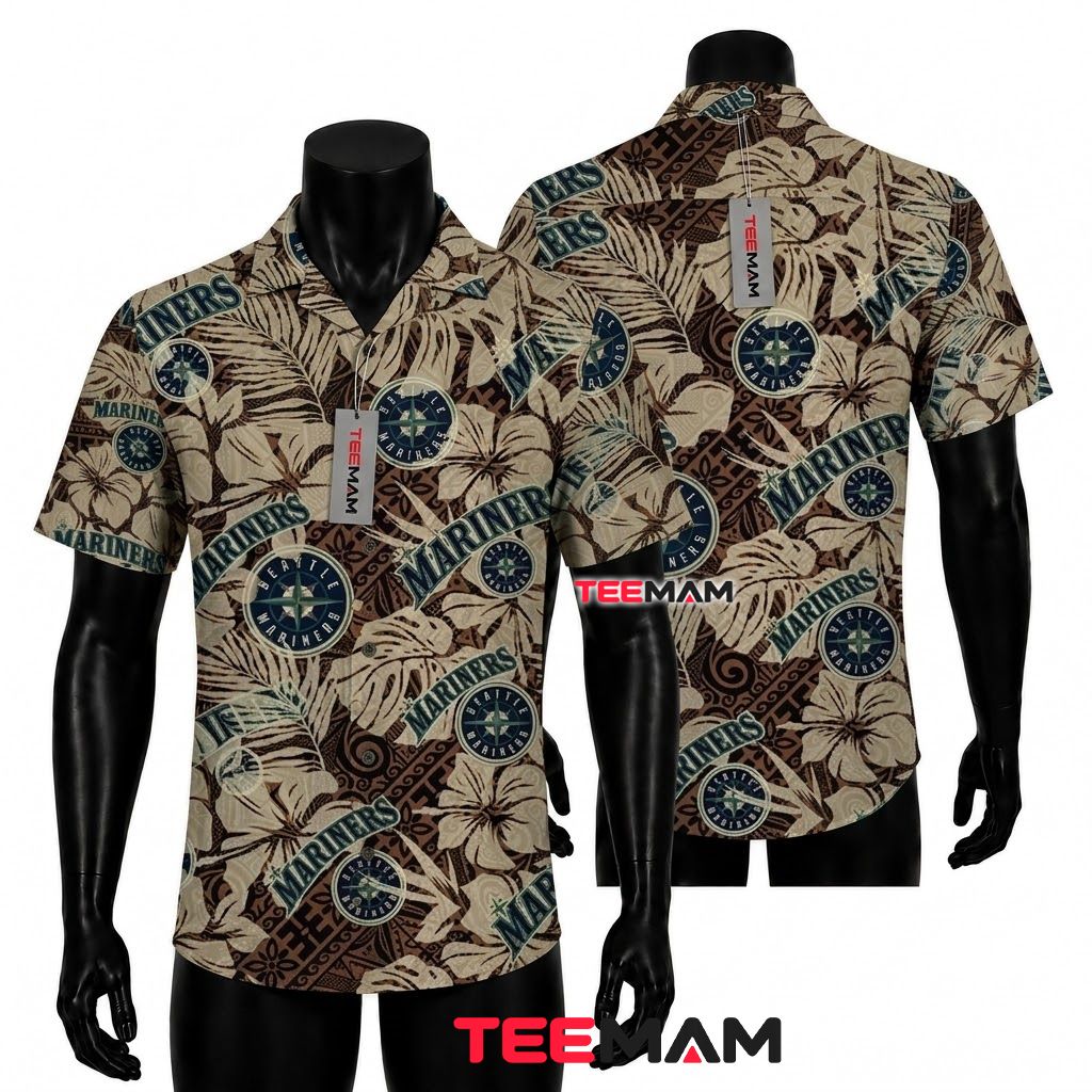 Seattle Mariners Aloha Shirt Vintage Hibiscus Front