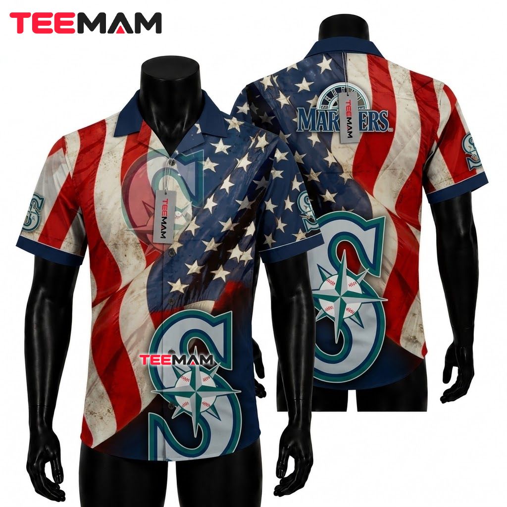 Seattle Mariners Hawaiian Shirt American Flag Front