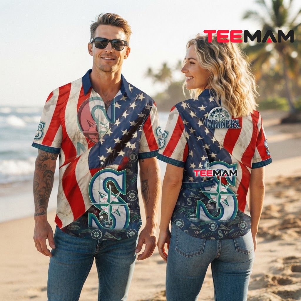 Seattle Mariners Hawaiian Shirt American Flag Back Seattle Mariners Hawaiian Shirt American Flag Back