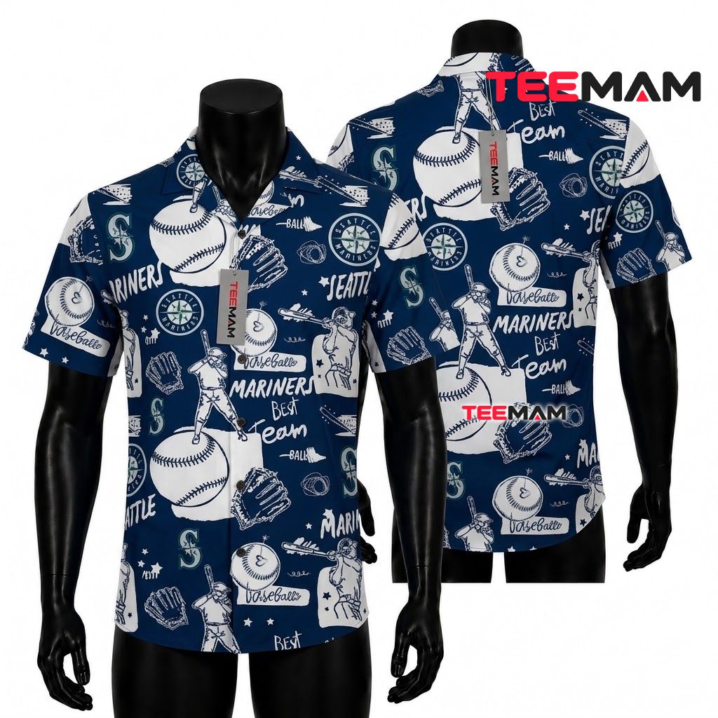 Seattle Mariners Hawaiian Shirt Baseball Sketch Front