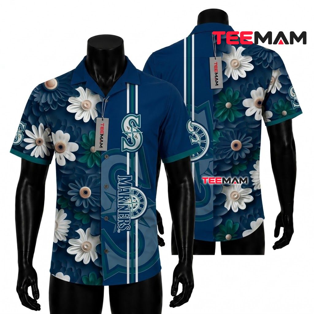 Seattle Mariners Hawaiian Shirt Blue Daisy Beach Front