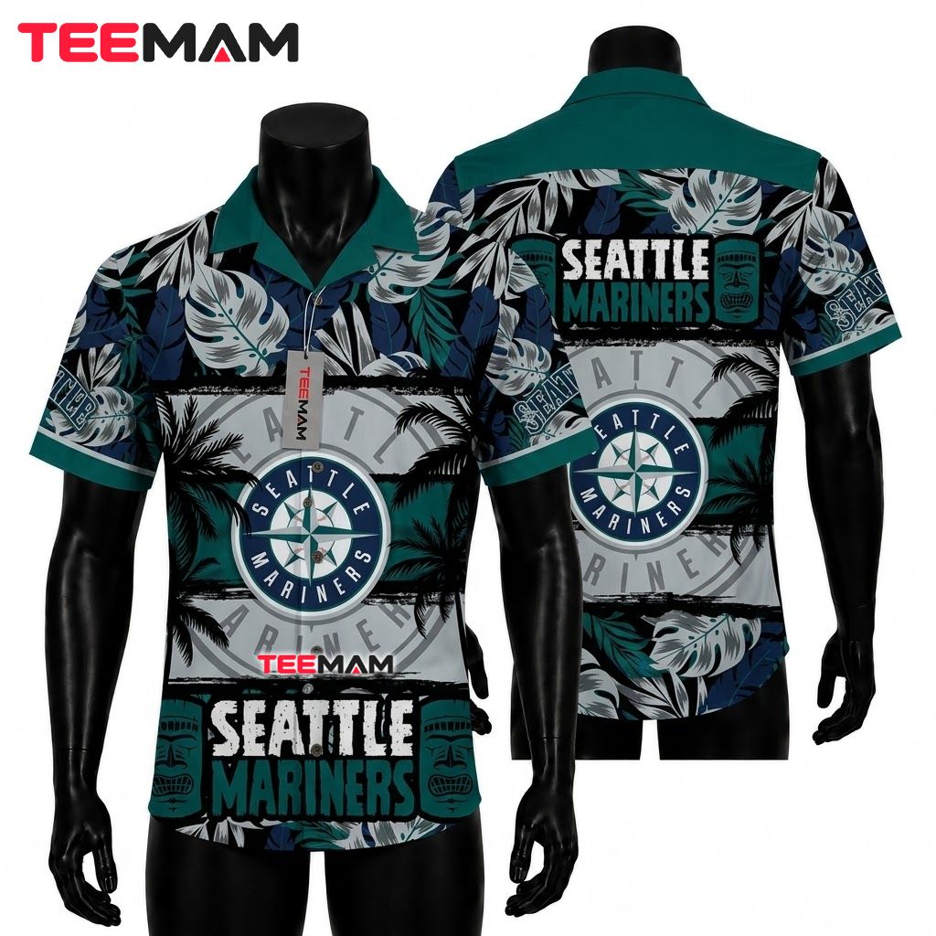 Seattle Mariners Hawaiian Shirt Dark Silhouette Front