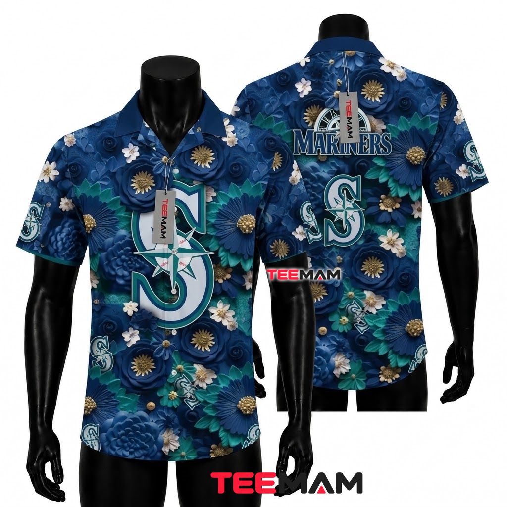 Seattle Mariners Hawaiian Shirt Gold Bloom Front