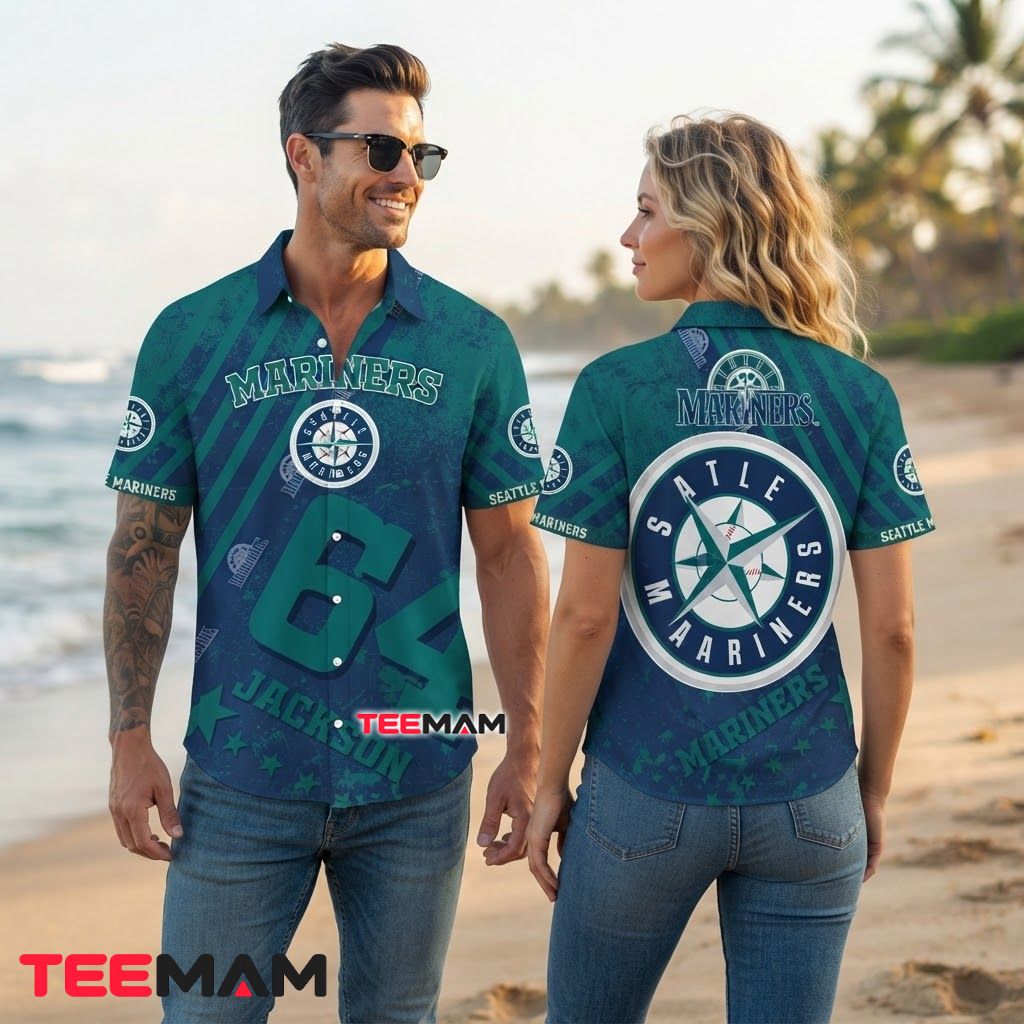 Seattle Mariners Hawaiian Shirt Grunge Compass Back Seattle Mariners Hawaiian Shirt Grunge Compass Back