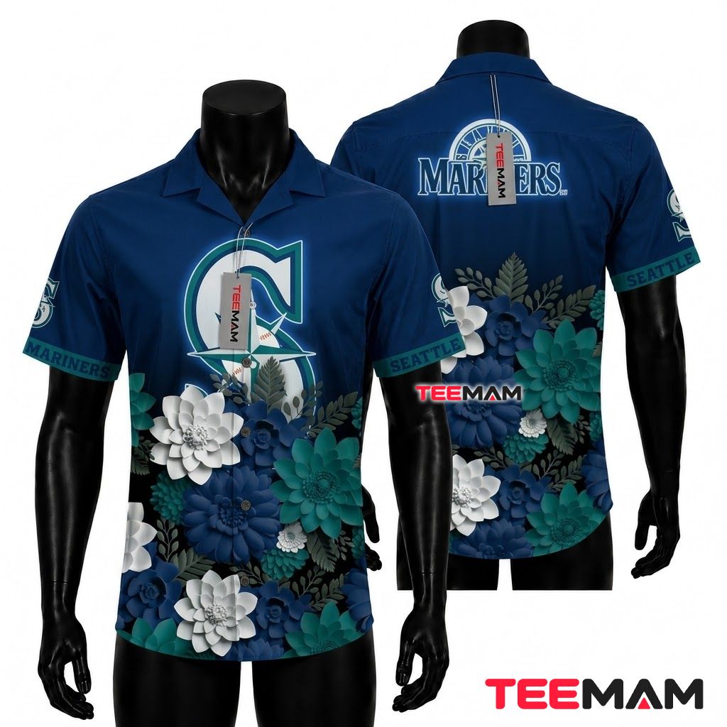 Seattle Mariners Hawaiian Shirt Paper Bloom Front