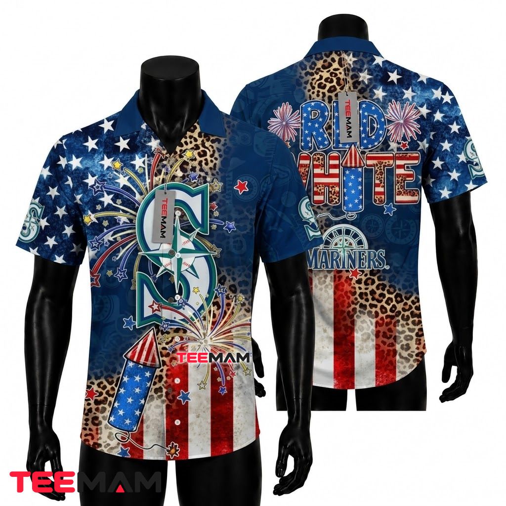 Seattle Mariners Hawaiian Shirt Patriotic Leopard Front