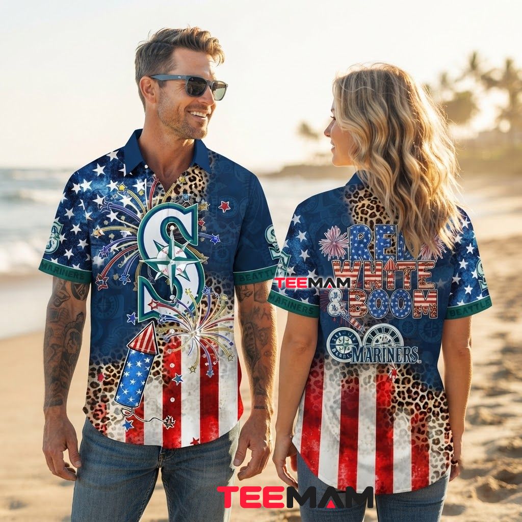 Seattle Mariners Hawaiian Shirt Patriotic Leopard Back Seattle Mariners Hawaiian Shirt Patriotic Leopard Back