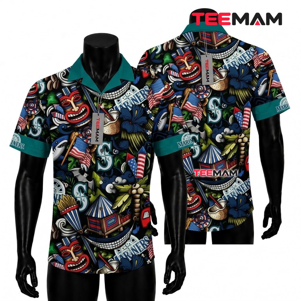 Seattle Mariners Hawaiian Shirt Patriotic Tiki Front