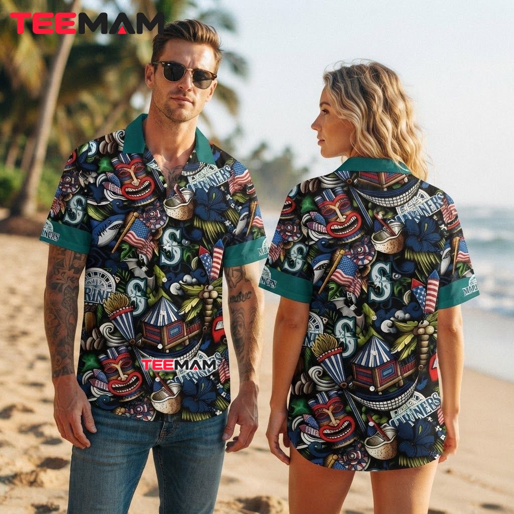 Seattle Mariners Hawaiian Shirt Patriotic Tiki Back Seattle Mariners Hawaiian Shirt Patriotic Tiki Back