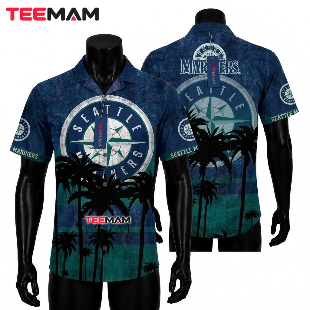 Seattle Mariners Hawaiian Shirt Sunset Silhouette Front