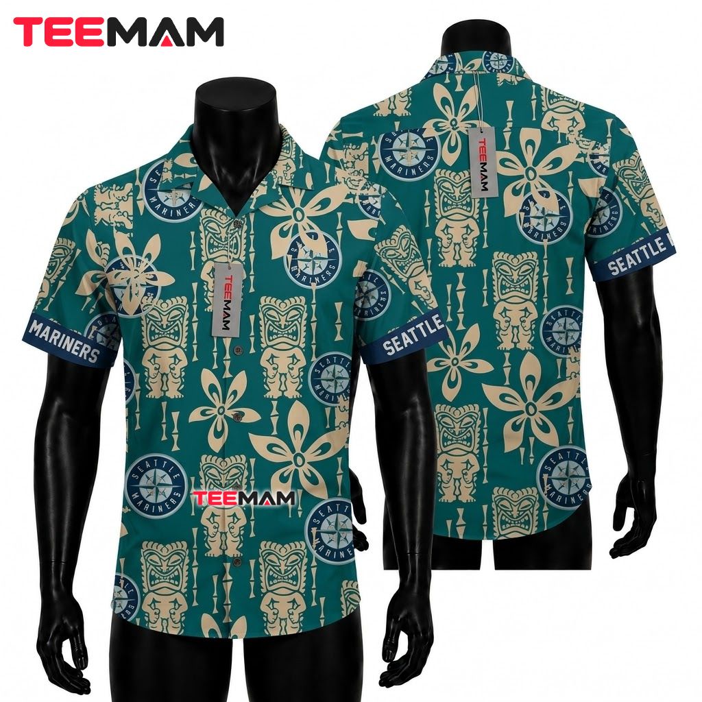 Seattle Mariners Hawaiian Shirt Tiki Mask Front