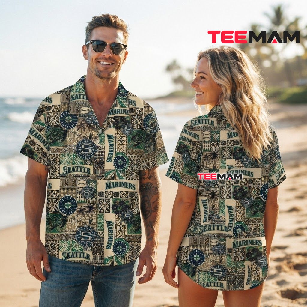 Seattle Mariners Hawaiian Shirt Tiki Patchwork Back Seattle Mariners Hawaiian Shirt Tiki Patchwork Back