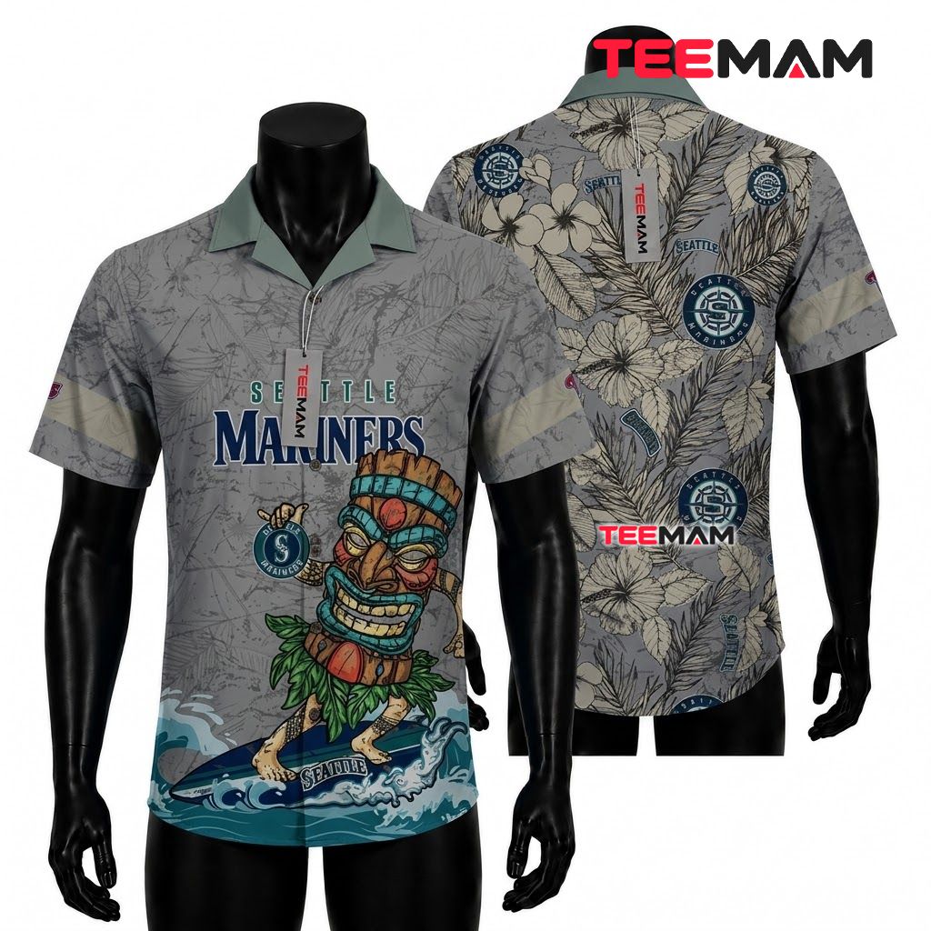 Seattle Mariners Hawaiian Shirt Tiki Surfing Front