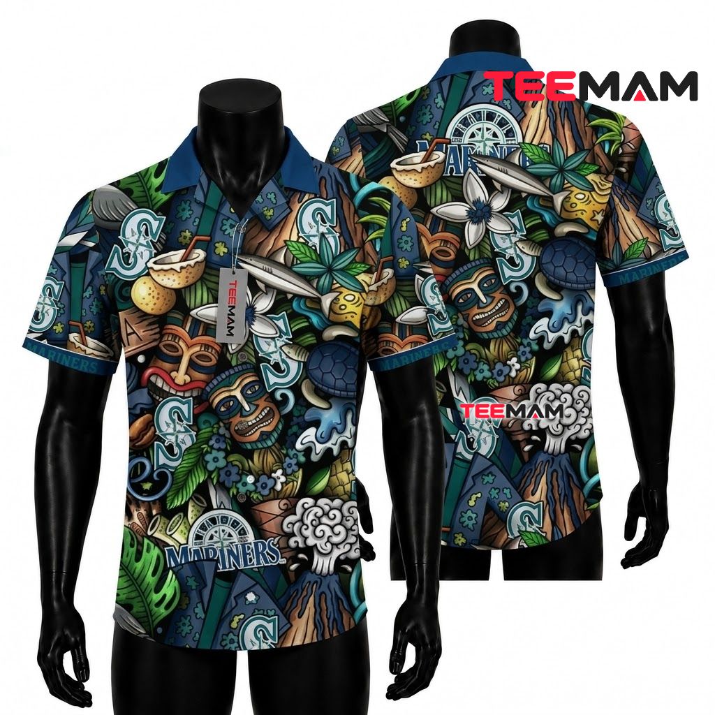 Seattle Mariners Hawaiian Shirt Tiki Volcano Front