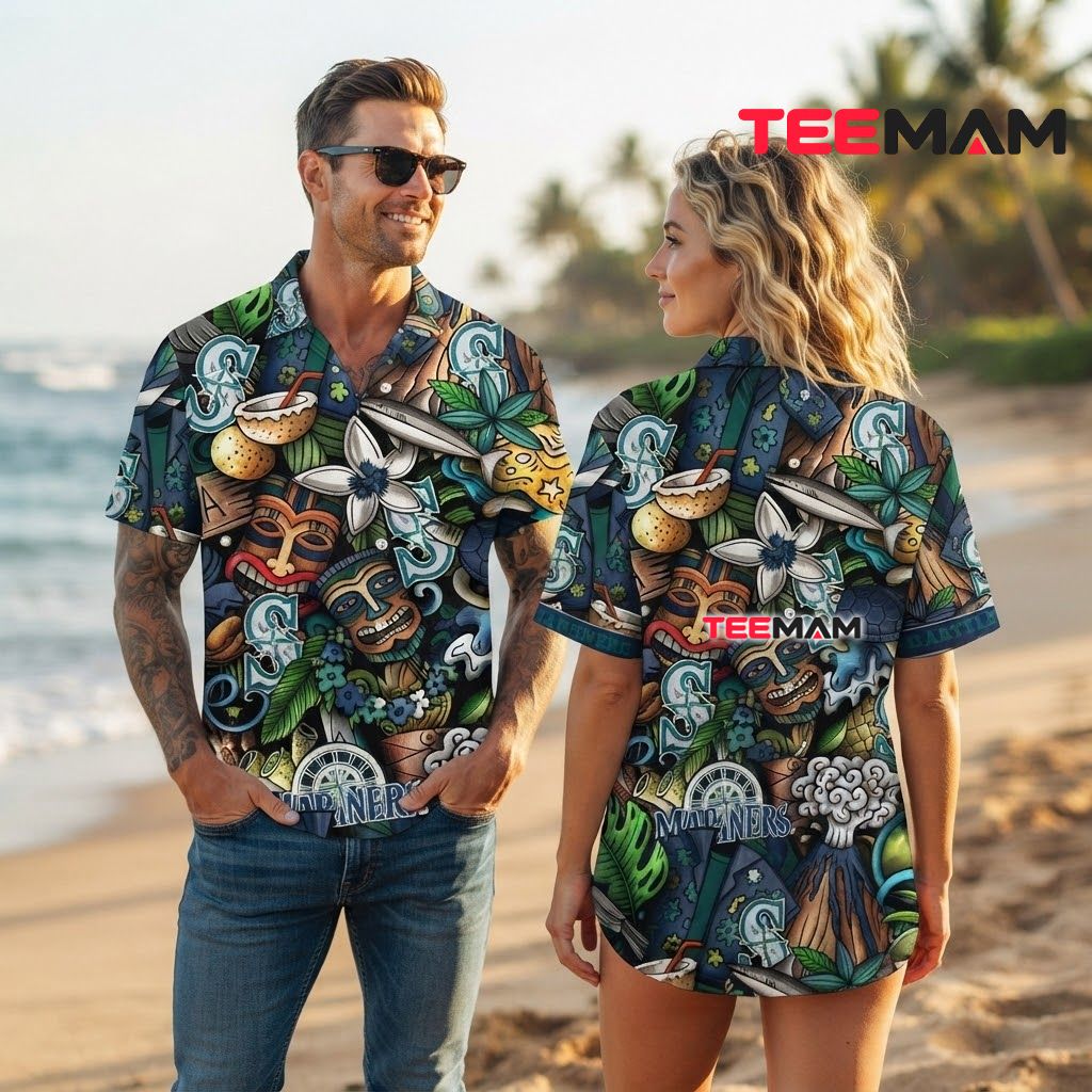 Seattle Mariners Hawaiian Shirt Tiki Volcano Back Seattle Mariners Hawaiian Shirt Tiki Volcano Back