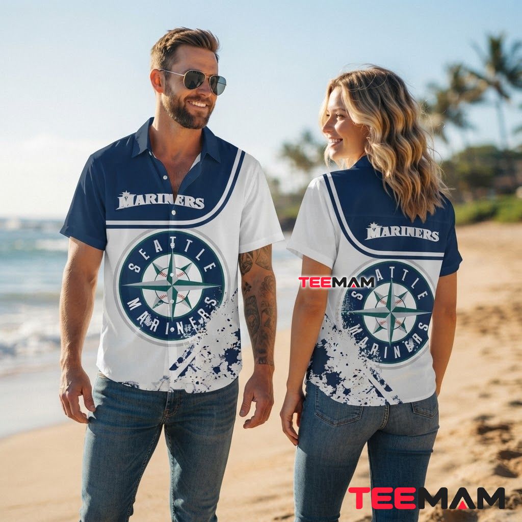 Seattle Mariners Hawaiian Shirt Two Tone Splatter Back Seattle Mariners Hawaiian Shirt Two Tone Splatter Back
