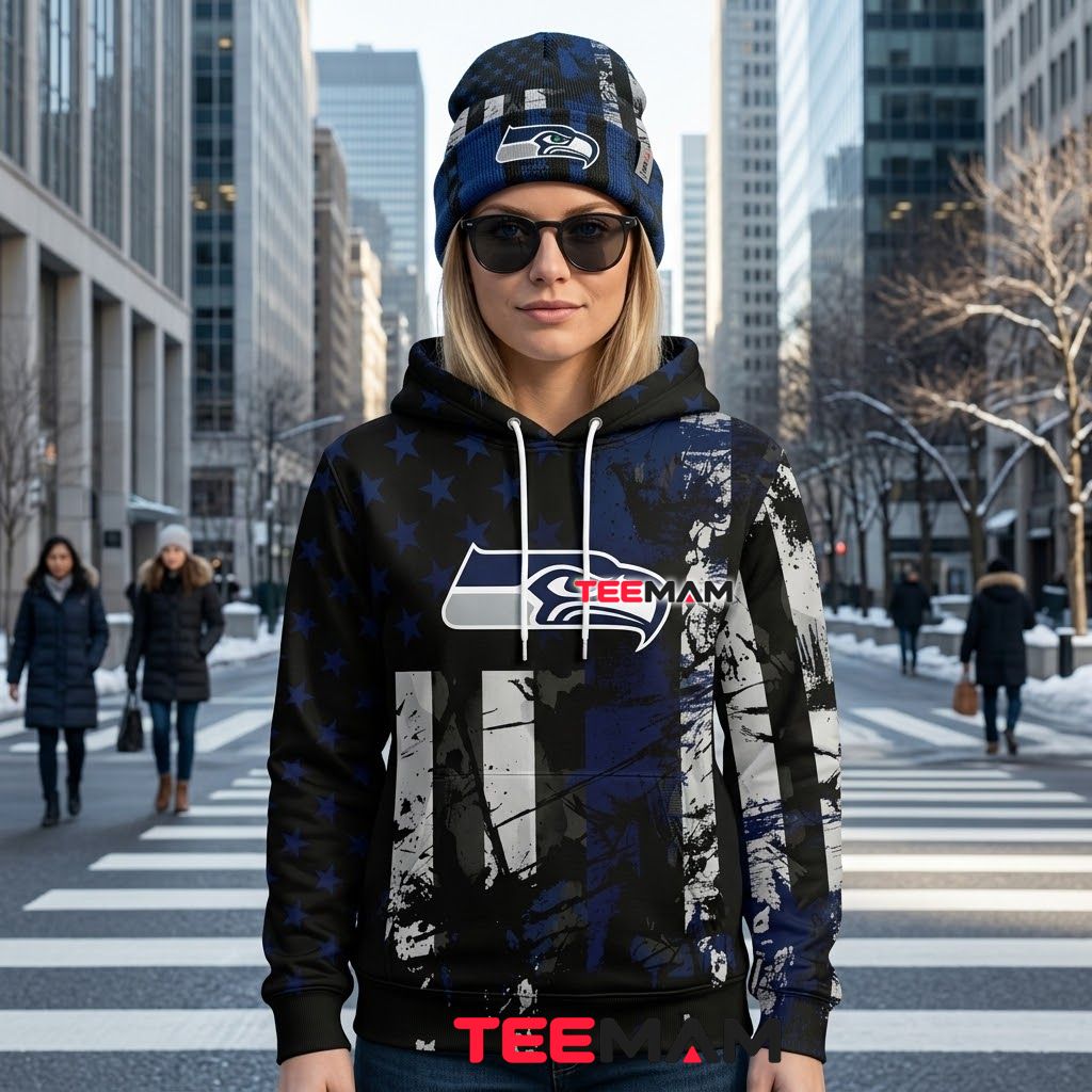 Seattle Seahawks 3D Hoodie American Flag Grunge Print Back Seattle Seahawks 3D Hoodie American Flag Grunge Print Back