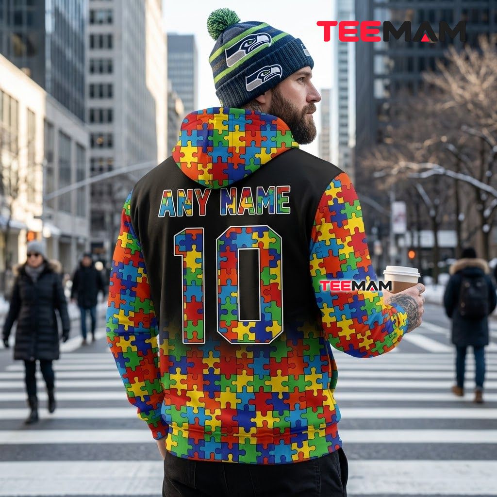 Seattle Seahawks 3D Hoodie Black Puzzle Autism Awareness Version 3 Seattle Seahawks 3D Hoodie Black Puzzle Autism Awareness Version 3
