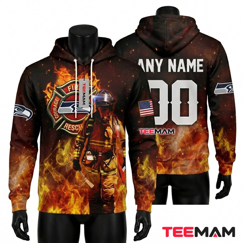 Seattle Seahawks 3D Hoodie Firefighter Flame Rescue Tribute Front