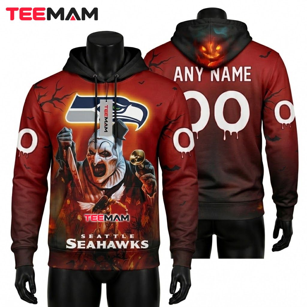 Seattle Seahawks 3D Hoodie Halloween Terrifier Ghoulish Front