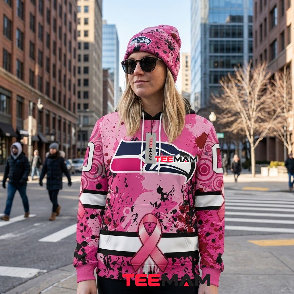 Seattle Seahawks 3D Hoodie Pink Breast Cancer Ribbon Back Seattle Seahawks 3D Hoodie Pink Breast Cancer Ribbon Back