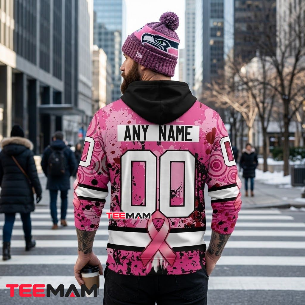 Seattle Seahawks 3D Hoodie Pink Breast Cancer Ribbon Version 3 Seattle Seahawks 3D Hoodie Pink Breast Cancer Ribbon Version 3